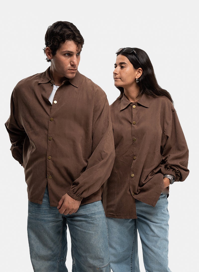 In Your Shoe Brown Oversized Textured Windbreaker - Image 3